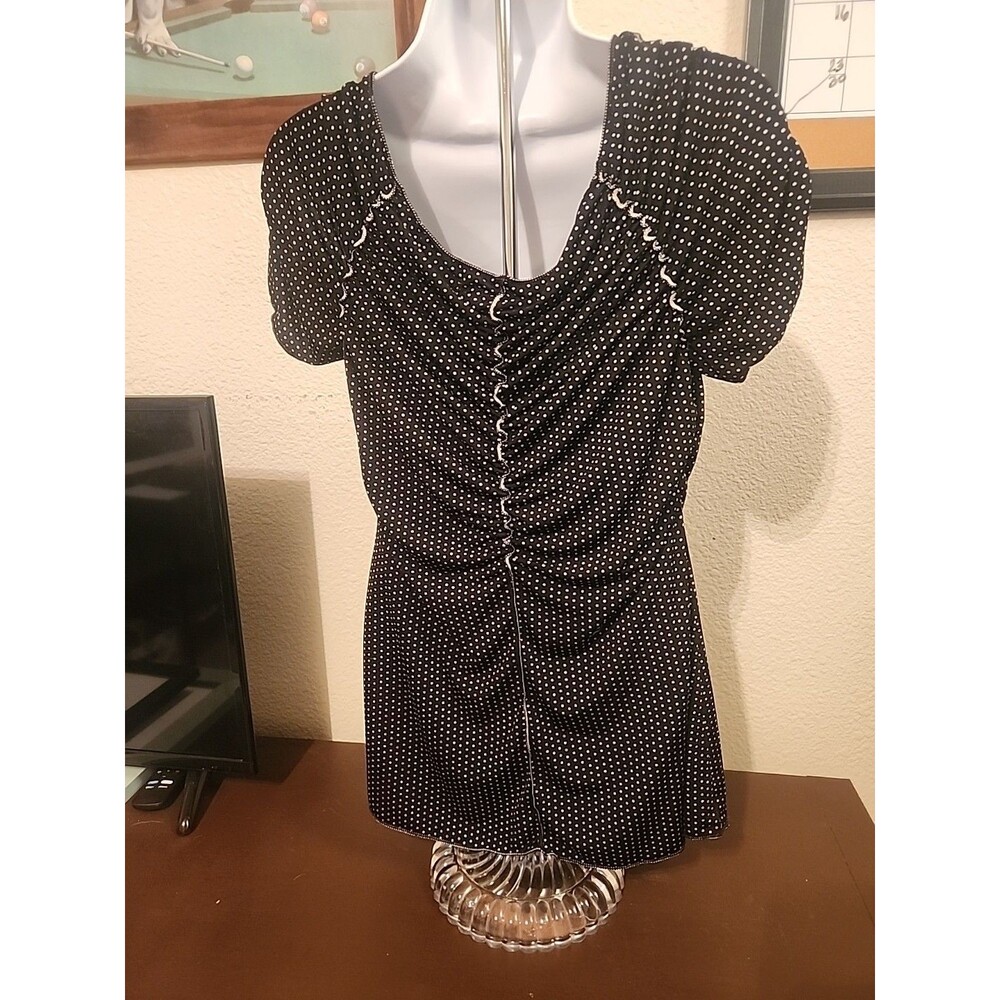 Max Studio Chic! Black Polka Dot Blouse - Women's Size M - Classic Workwear - Picture 4 of 5